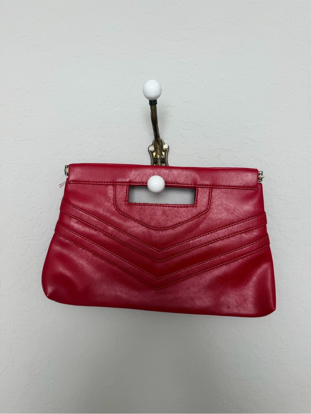 Vintage Red Quilted Faux Leather Clutch